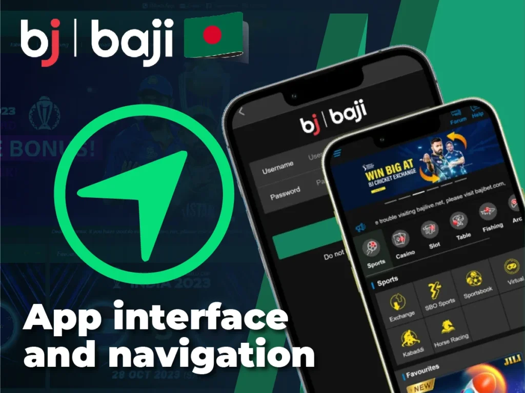 App interface and navigation