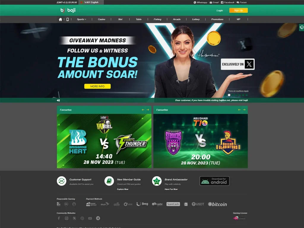 Baji999 website homepage